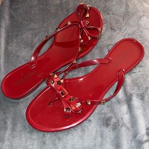 Valentino Burgundy Rock-stud Flat Sandals Size 41